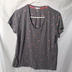 Skylar & Jade Flower Printed Grey V-neck T-shirt